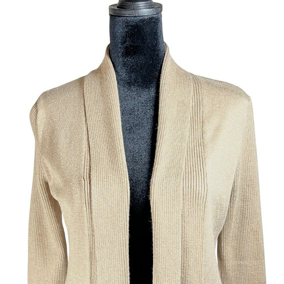 ROZ & ALI Woman Beige Cardigan Longsleeve Size Petite Medium Long Sleeve Opening - Picture 2 of 9